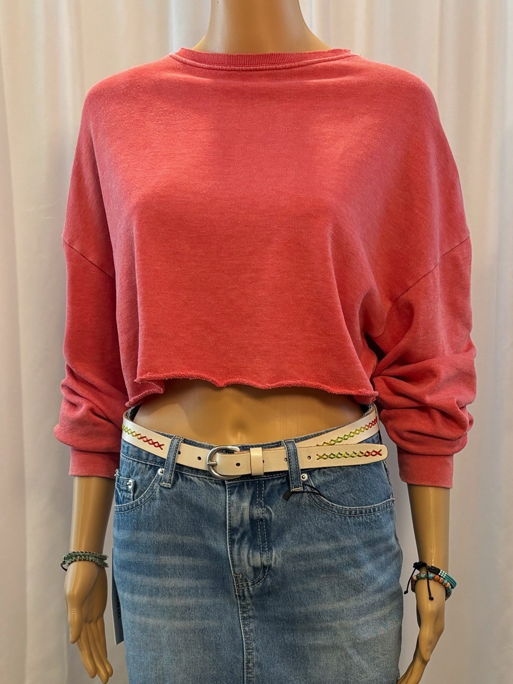 BDG Urban Outfitters Raw Hem Cropped Distressed Sweatshirt - Red - Size Medium
